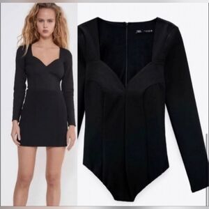 Zara Stretch Sweatheart Black Bodysuit Business/Office/Carrer Back Zip MediumNEW